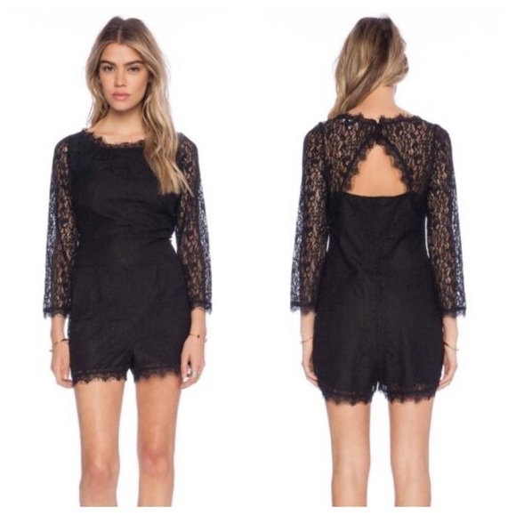 Joie Women's Nali Lace Romper Jumpsuit Cutout Back 3/4 Sleeve Black 4 - Picture 1 of 8